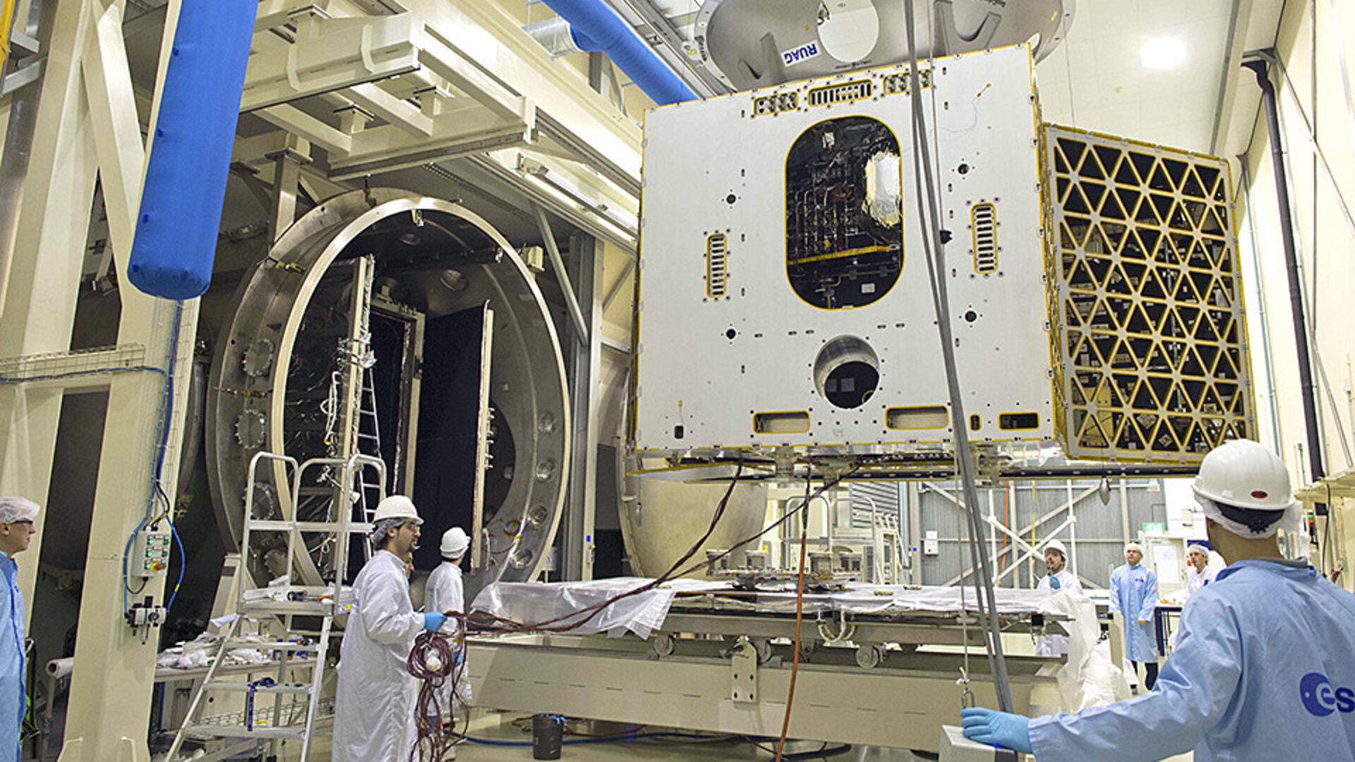 Mercury Planetary Orbiter being placed in Phenix thermal vacuum facility