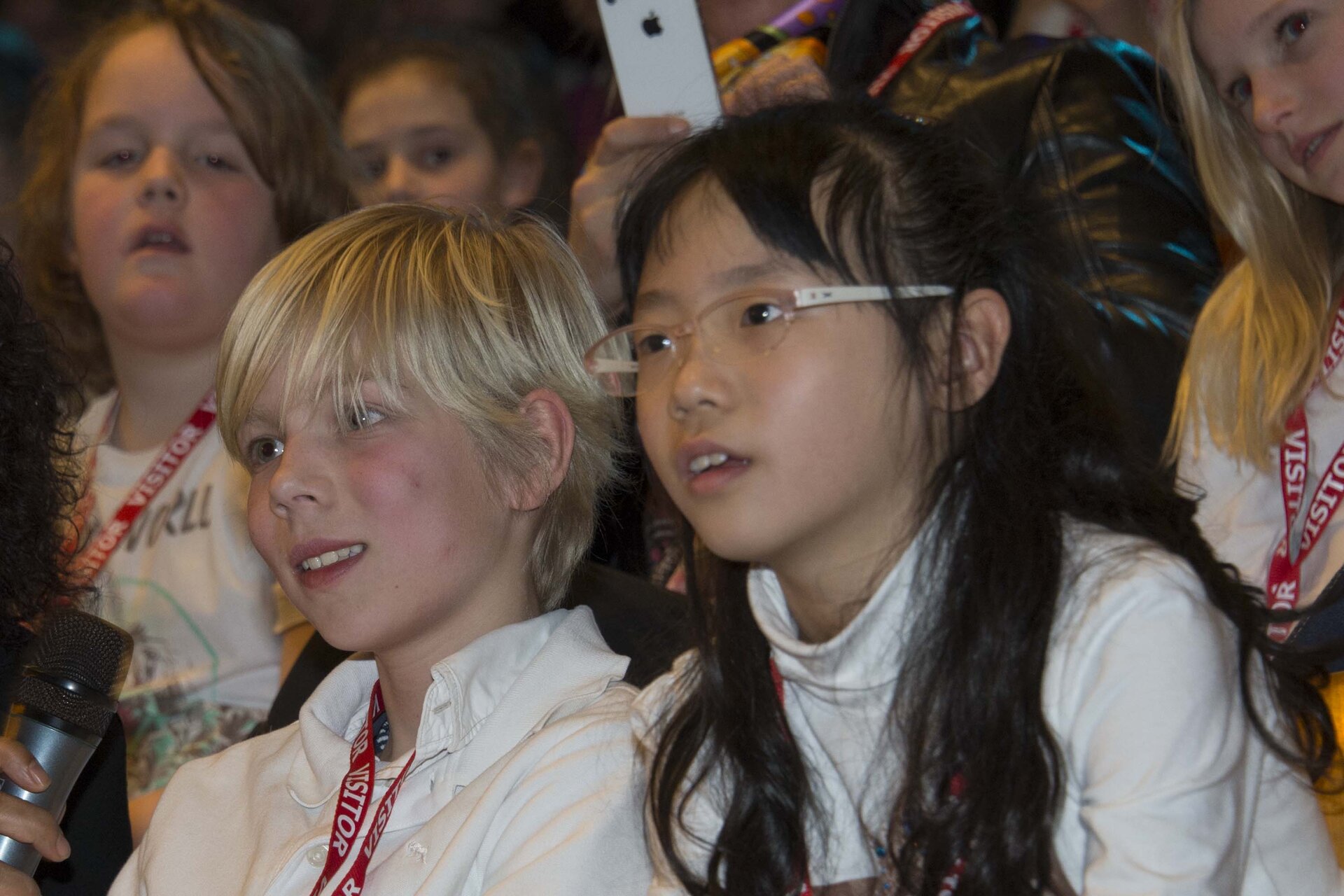 Schoolchildren asking questions at Mission-X 2013 kick-off