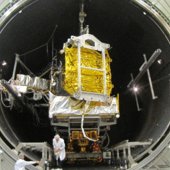 Alphasat inside the Intespace Simmer vacuum chamber. 