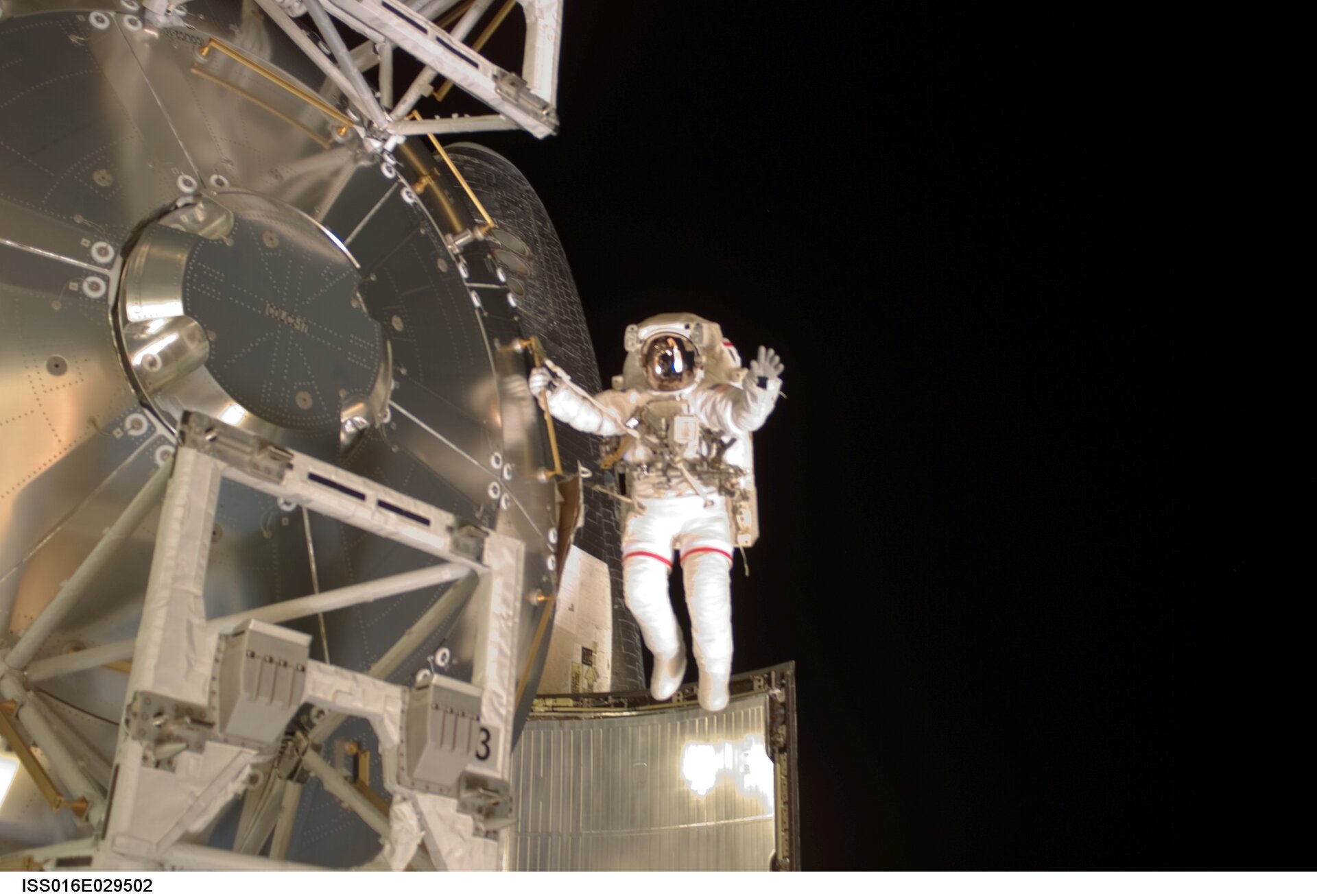 STS-122 crew with newly installed Columbus module