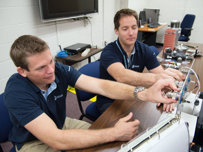 Andreas Mogensen and Thomas Pesquet during Connector Skills training