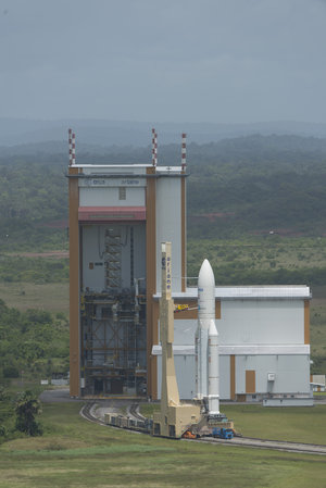Ariane 5 VA 213 during transfer from BAF to the launch pad