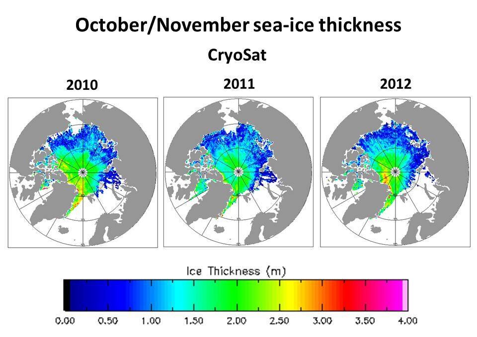 Variación del espesor del hielo en otoño