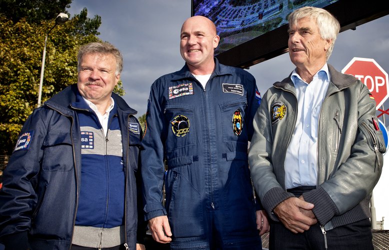 Astronauts Reinhold Ewald, André Kuipers and Ulf Merbold