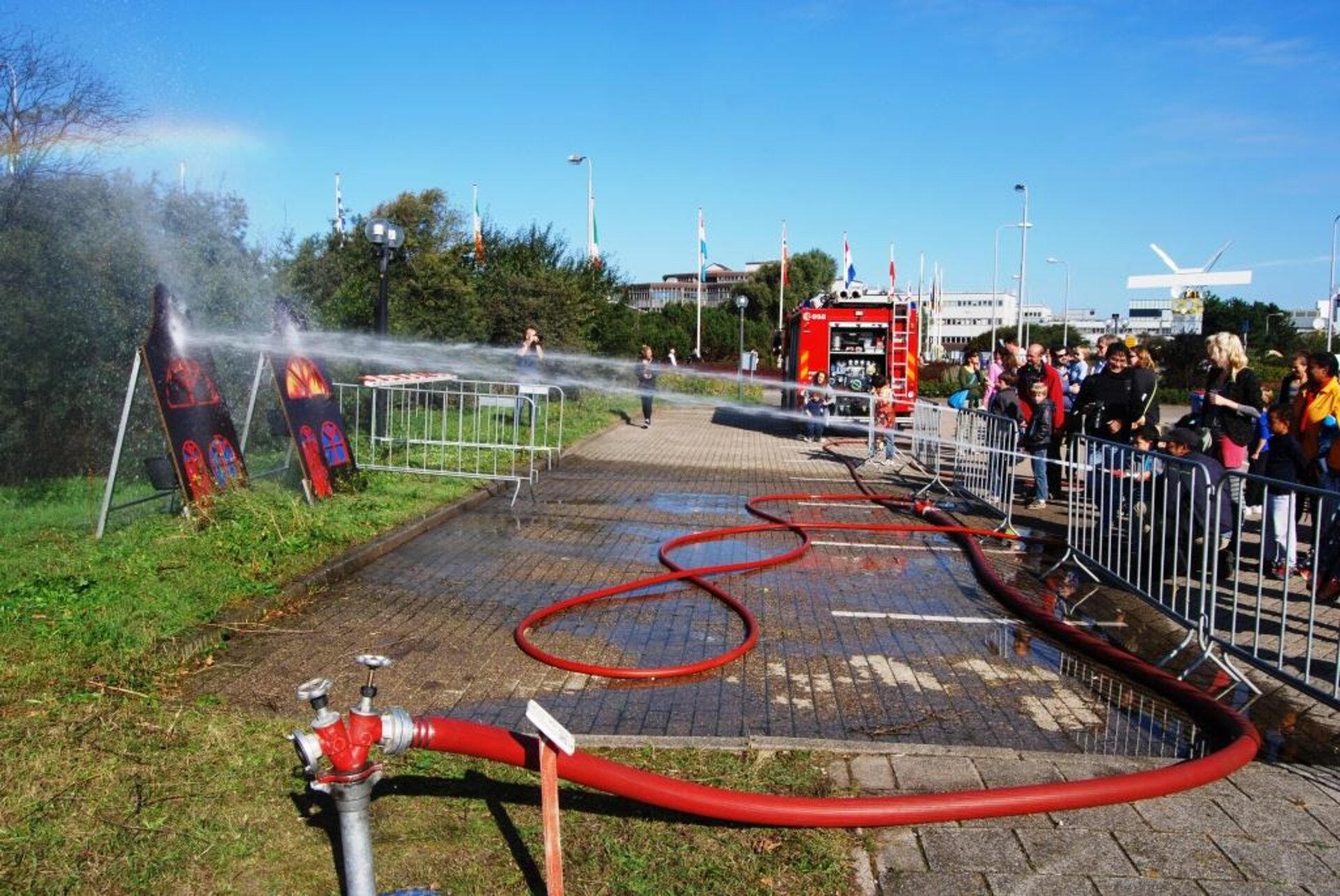 Shooting fire hoses