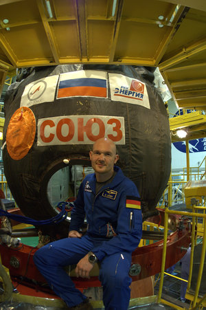 Alexander Gerst in the Integration Facility at the Baikonur Cosmodrome