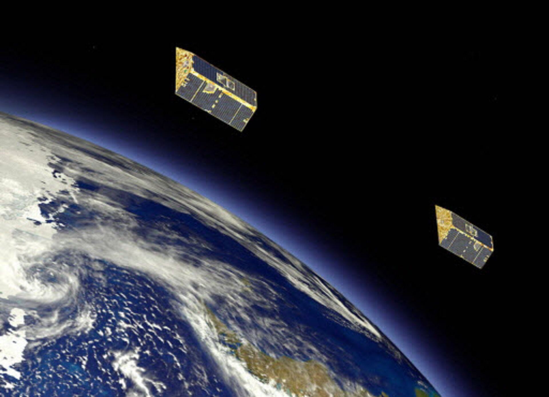 Das GRACE-Satellitenpaar erforscht das Erdschwerefeld (Grafik)