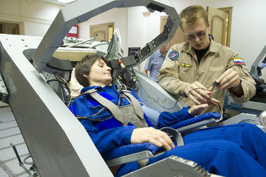 Samantha Cristoforetti ready for a centrifuge training session