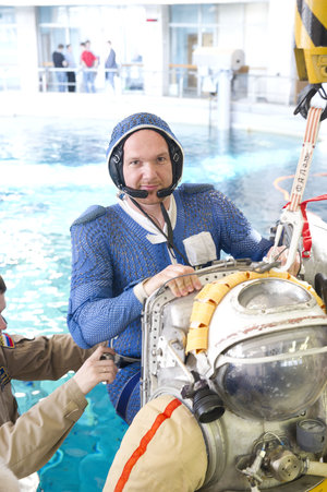 Alexander ready for training with Orlan spacesuit