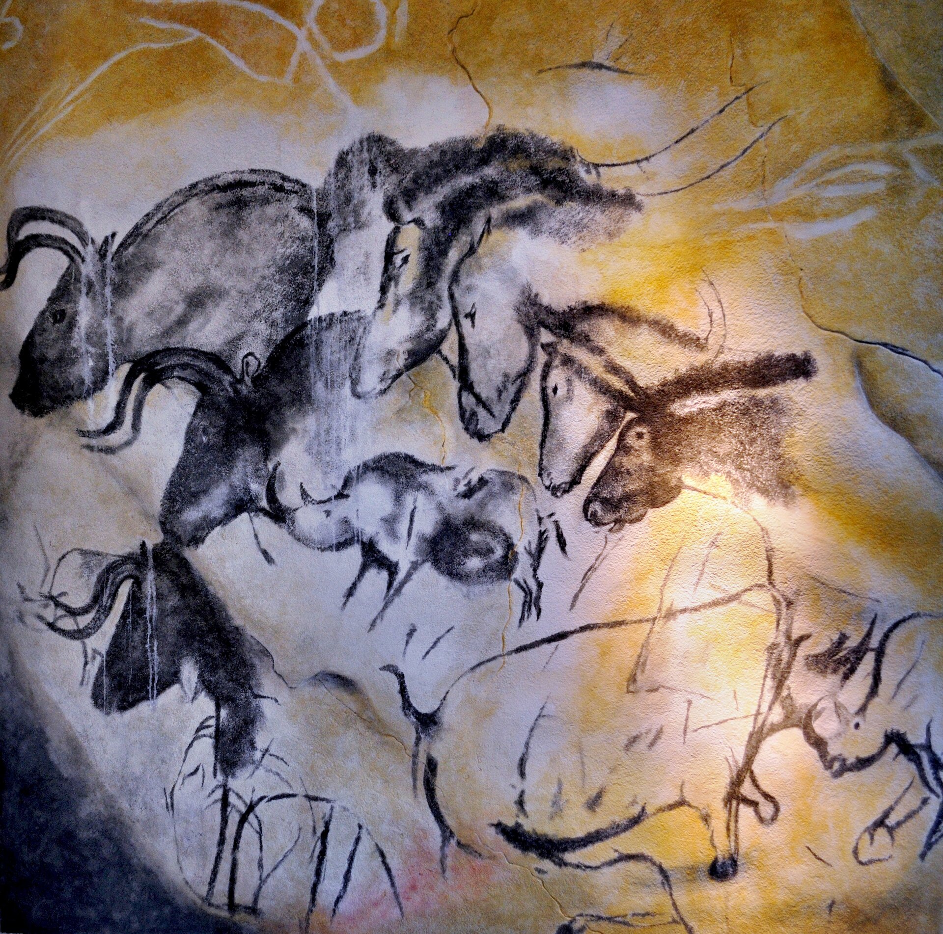 Cave painting from char bone pigment