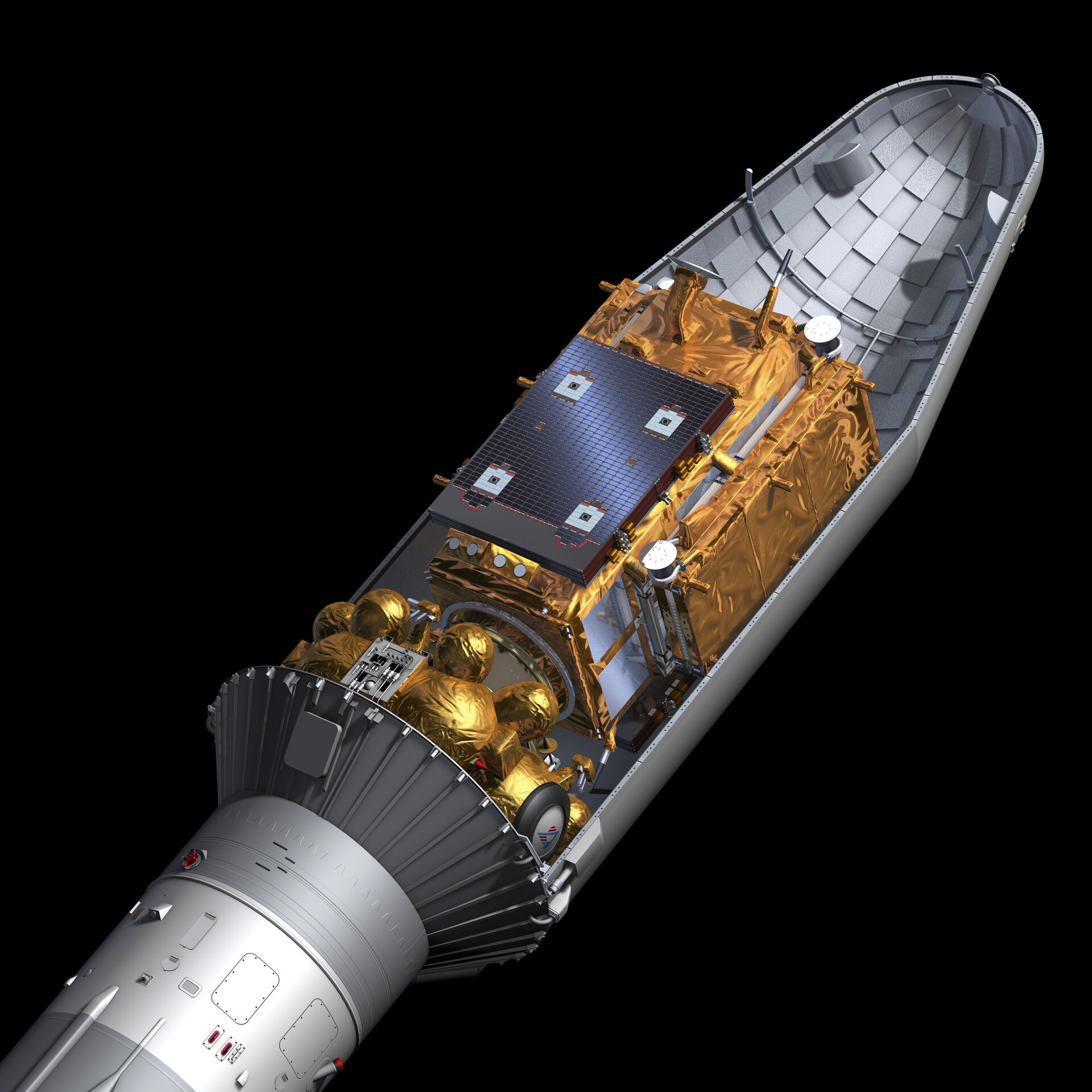 Cut open view of the Soyuz rocket carrying Sentinel-1A satellite 