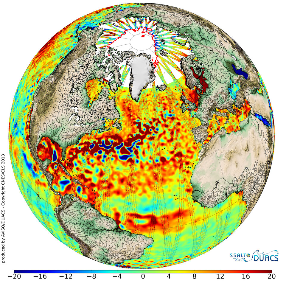 Topografie mořského povrchu v roce 2013