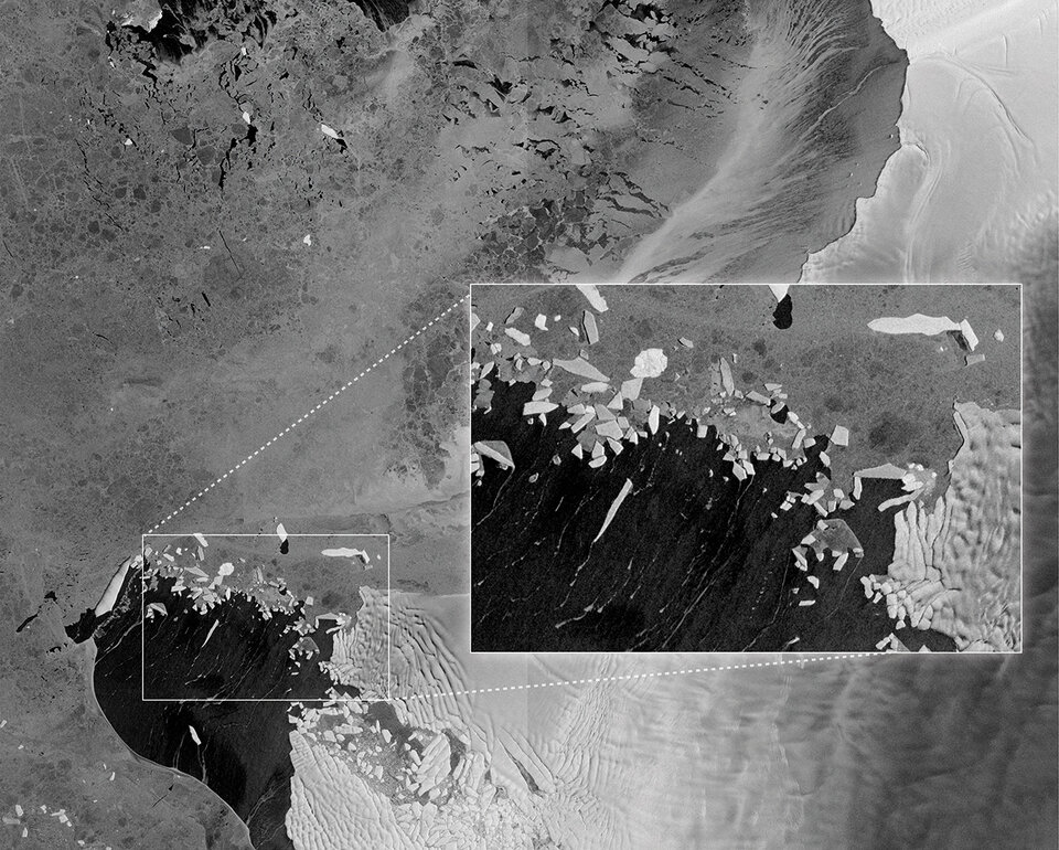 L’île du Pin et le glacier de Thwaites vus par Sentinel-1A