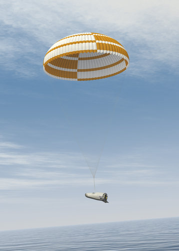 Artist's view of IXV deploying a parachute to slow its descent 