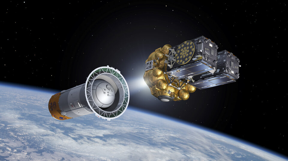 Abtrennung der Galileo-Satelliten von einer Sojus-Fregat-Stufe 