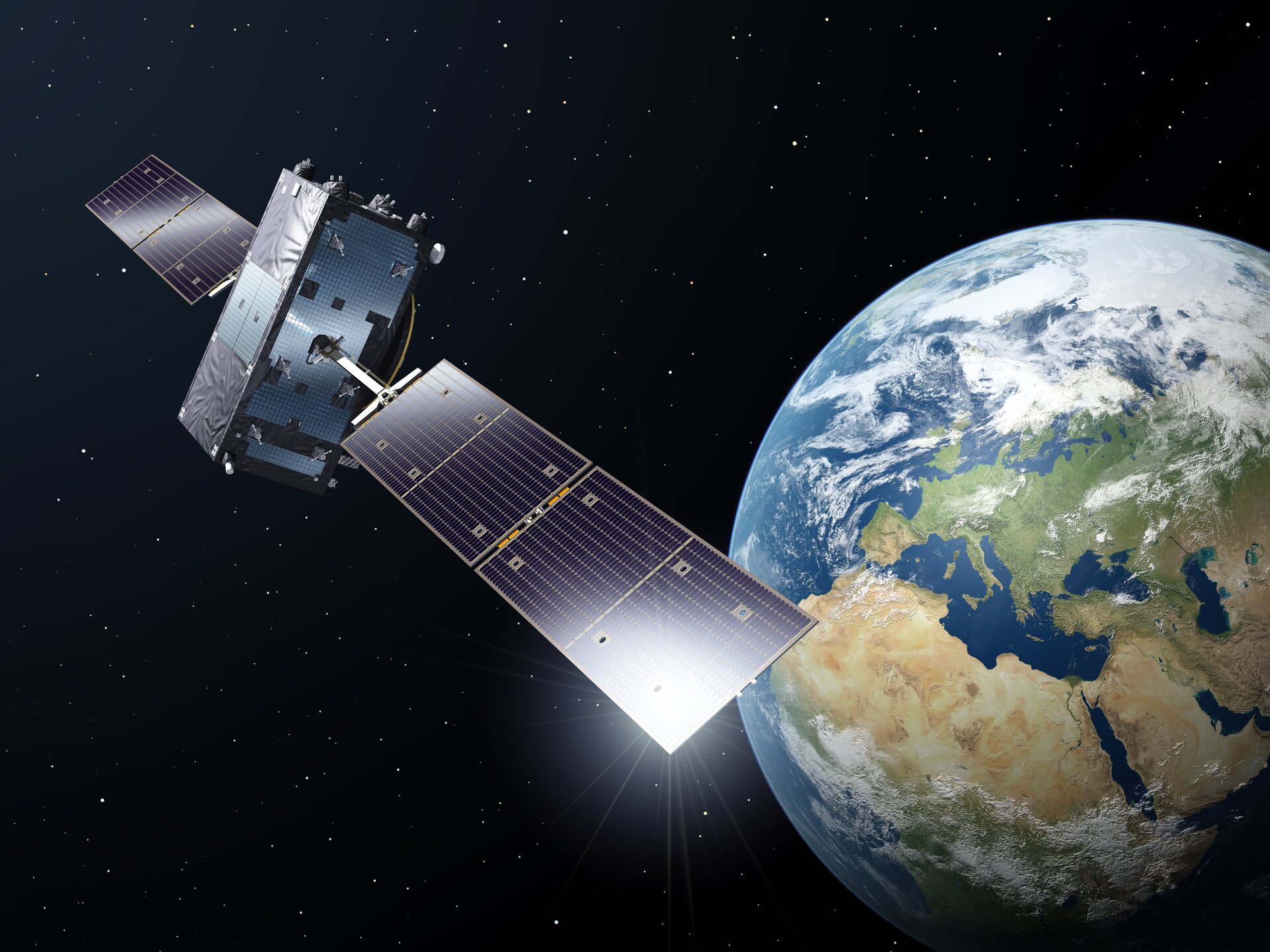 Een Galileo-satelliet in een baan om de aarde