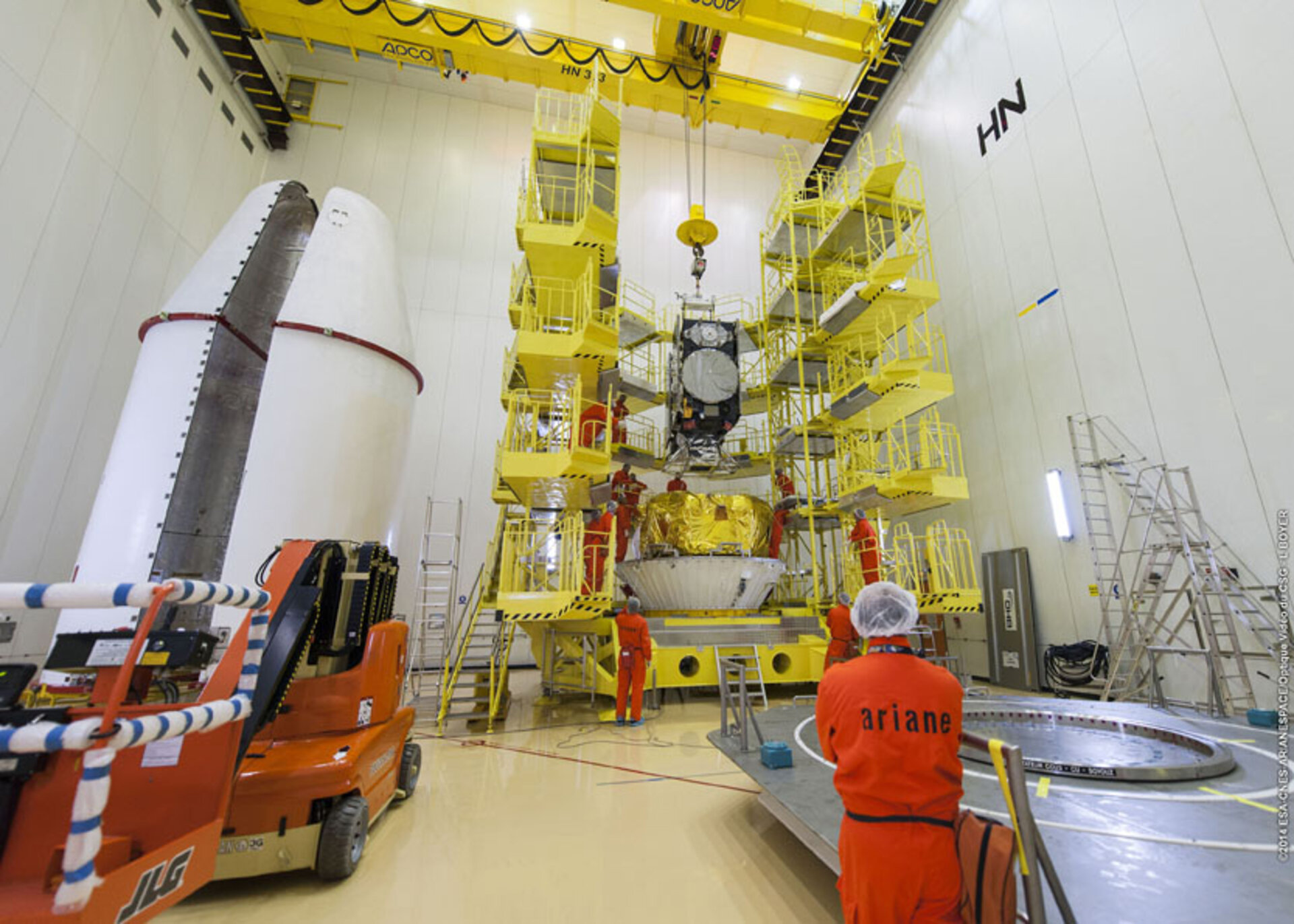 Galileo satellites lowered onto upper stage