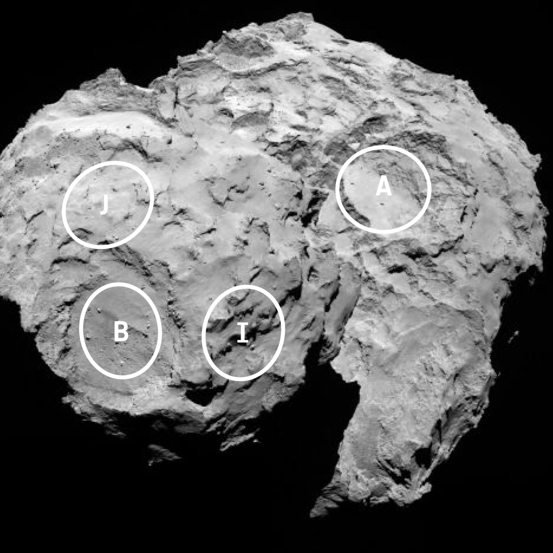 Philae candidate landing sites 