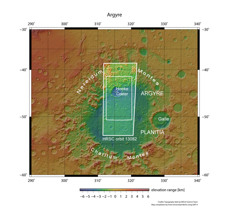 Mapa de contexto del cráter Hooke, en la cuenca de Argyre