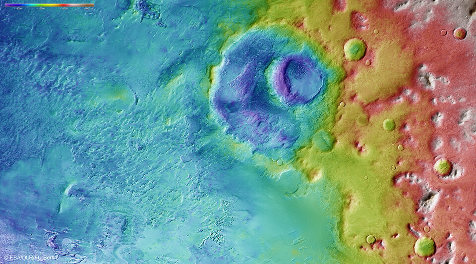 Mapa topográfico del cráter Hooke, en la cuenca de Argyre