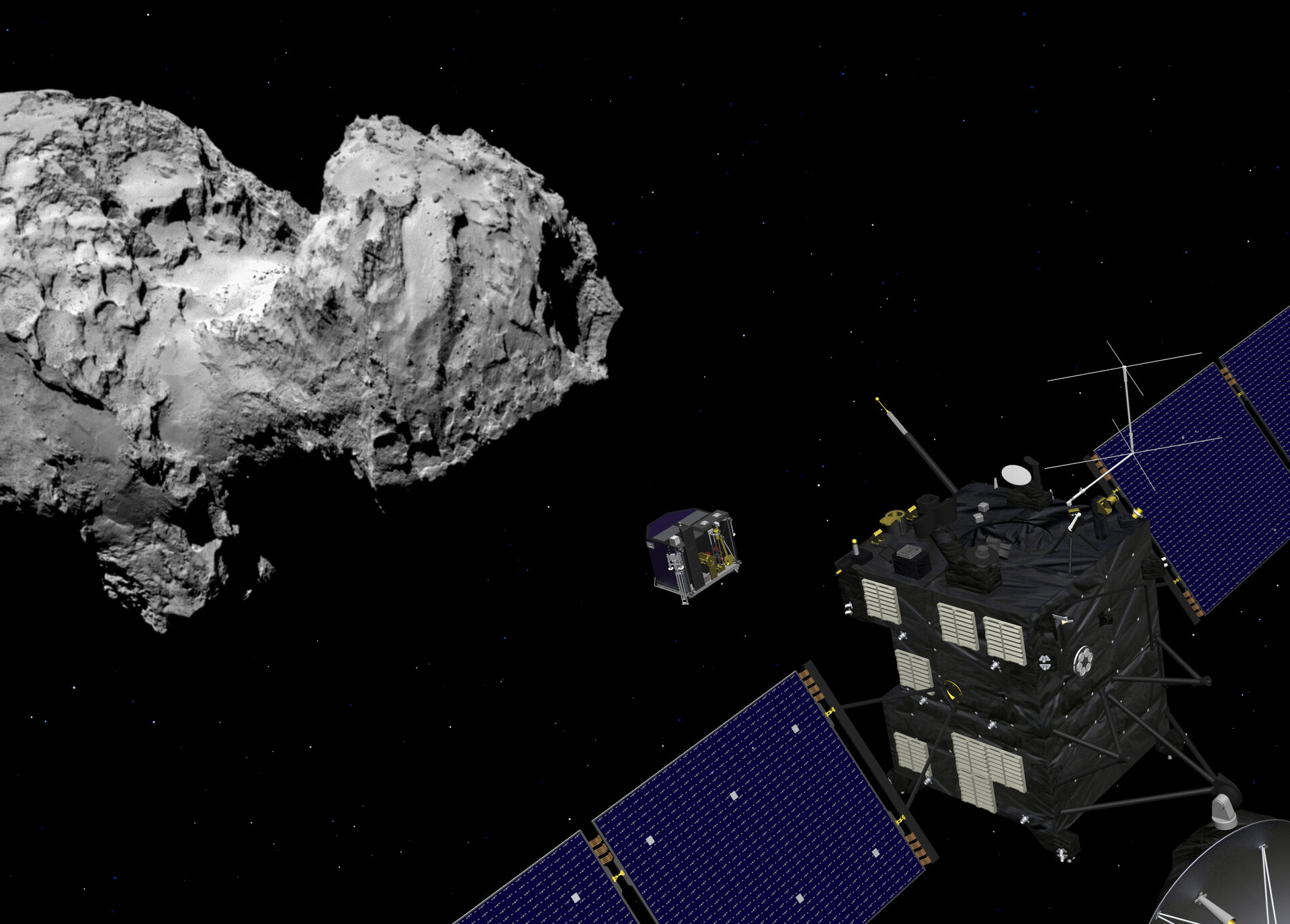 Impressie van Rosetta bij de komeet Churyumov-Gerasimenko
