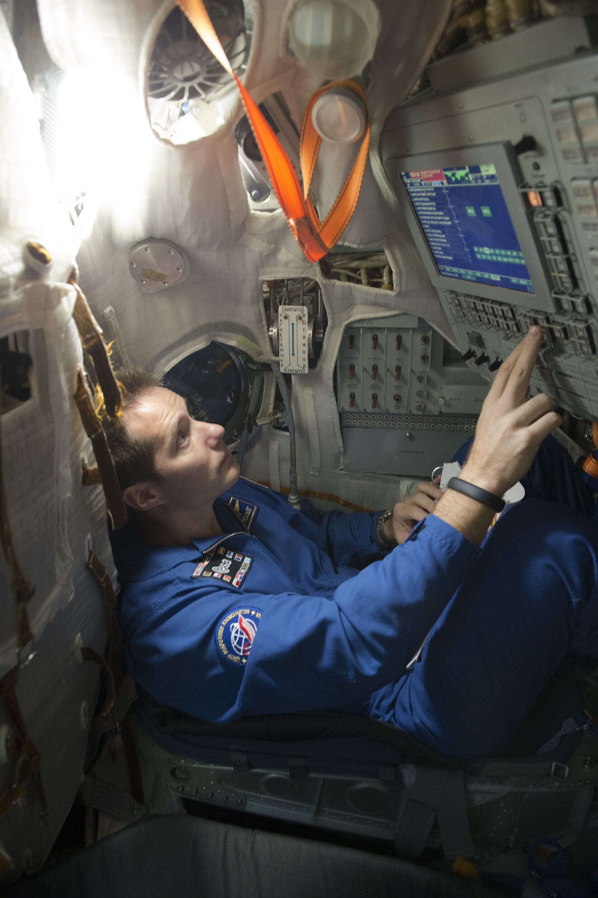 Thomas during training in the Soyuz TMA simulator