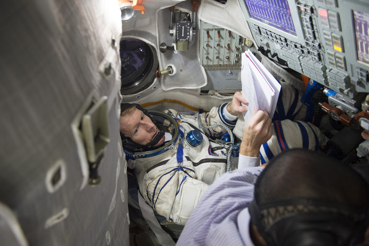 Timothy during training in the Soyuz TMA simulator