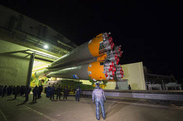 Soyuz TMA-15M spacecraft roll out