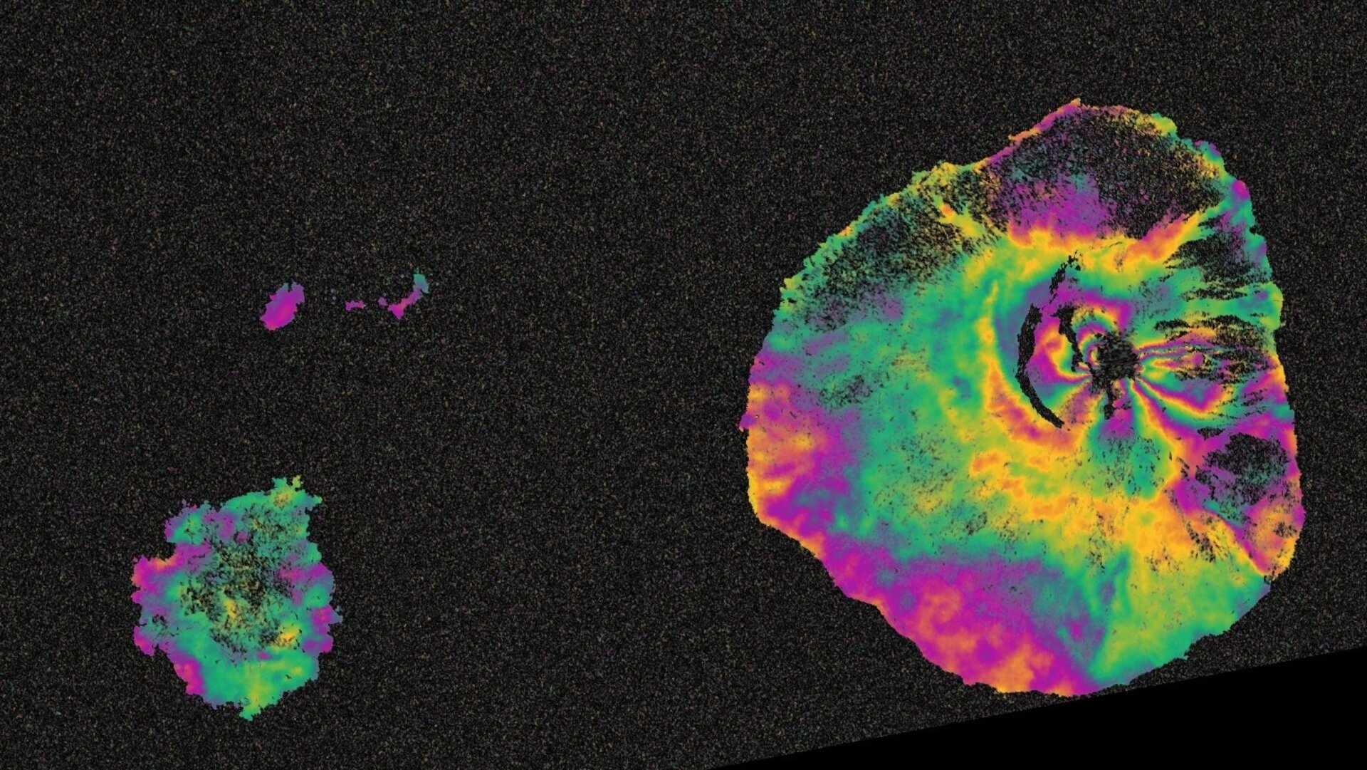 Mapa erupce Fogo pořízená družicí Sentinel-1A