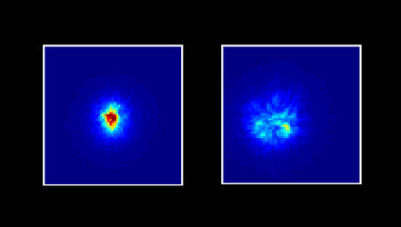 Signal mit geringen atmosph. Störungen (l.) u. starken atmosph. Turbulenzen (r.)