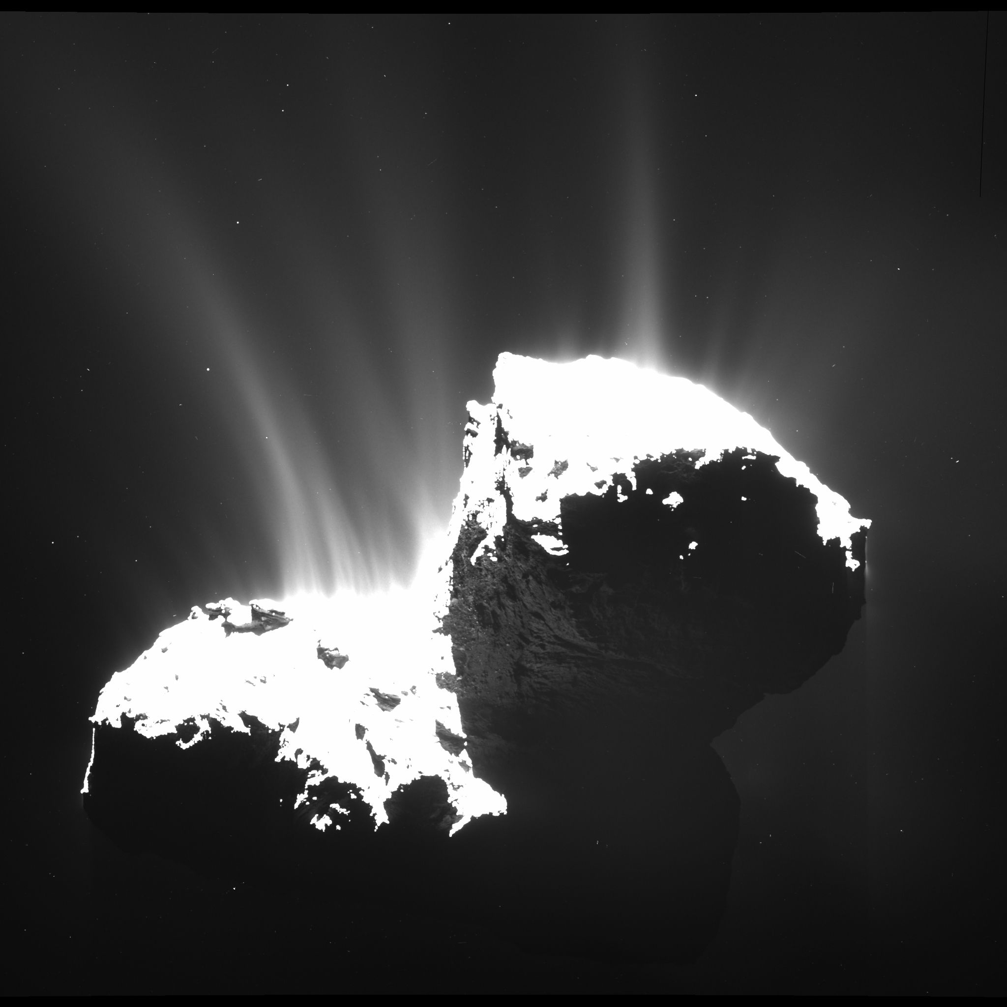 Rosetta probe image of water being discharged from comet 67P - ESA