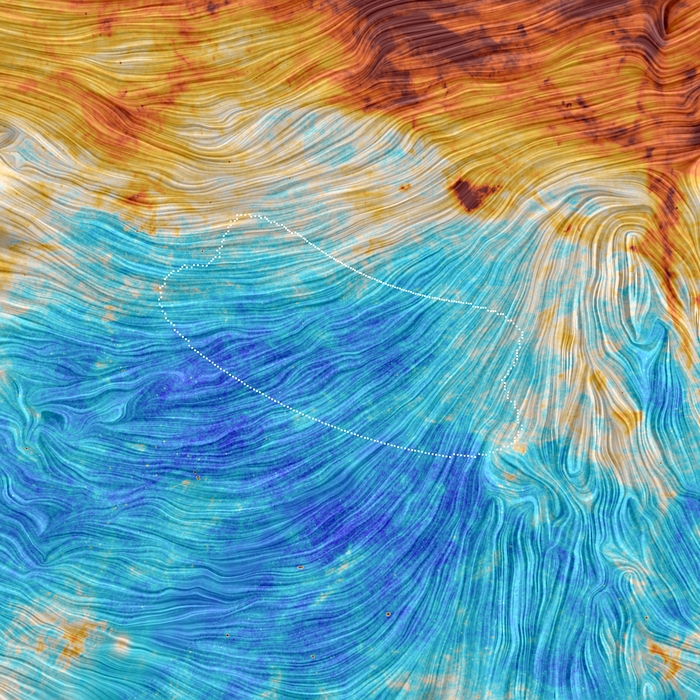 This image shows a patch of the southern sky and is based on observations performed by ESA’s Planck satellite at microwave and sub-millimetre wavelengths.