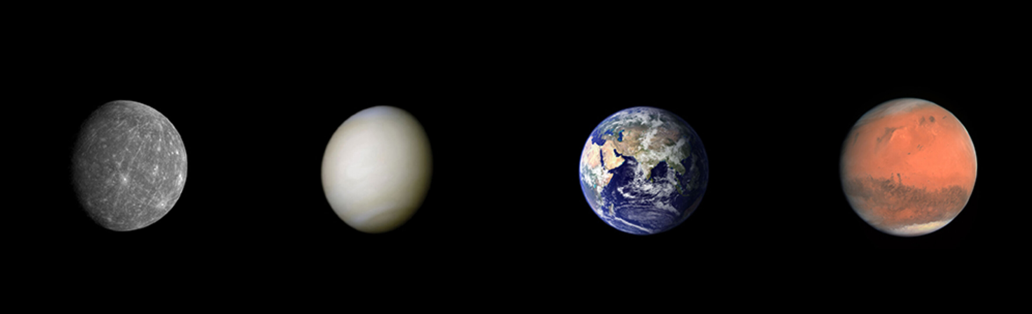 The inner (terrestrial) planets. The images shown here are not to scale. 