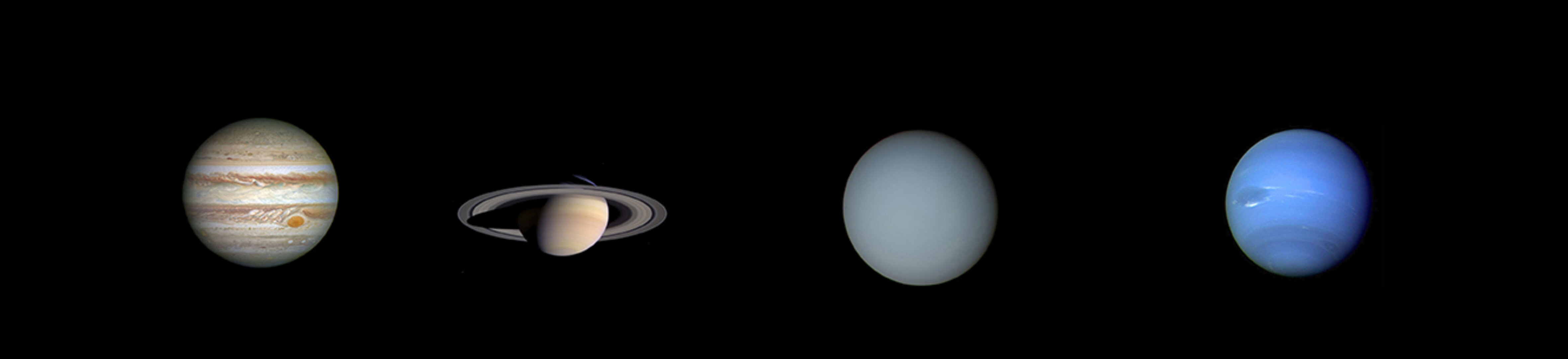 The outer (giant) planets. The images shown here are not to scale.