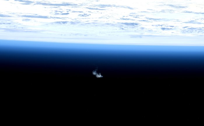 The fifth and final Automated Trasnfer Vehicle, Georges Lemaître, as it burns up harmlessly in a controlled reentry over the Pacific Ocean.