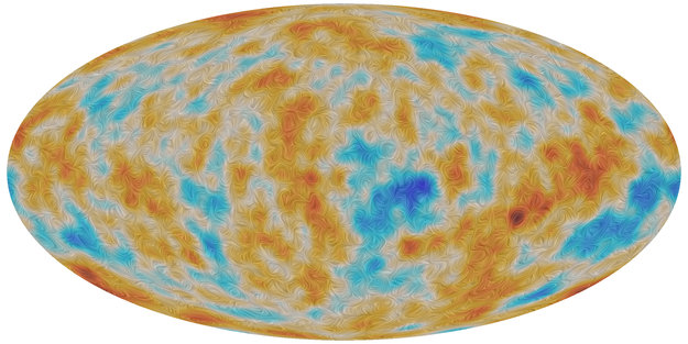 Polarización de la radiación cósmica de fondo. Créditos: ESA y Planck Collaboration