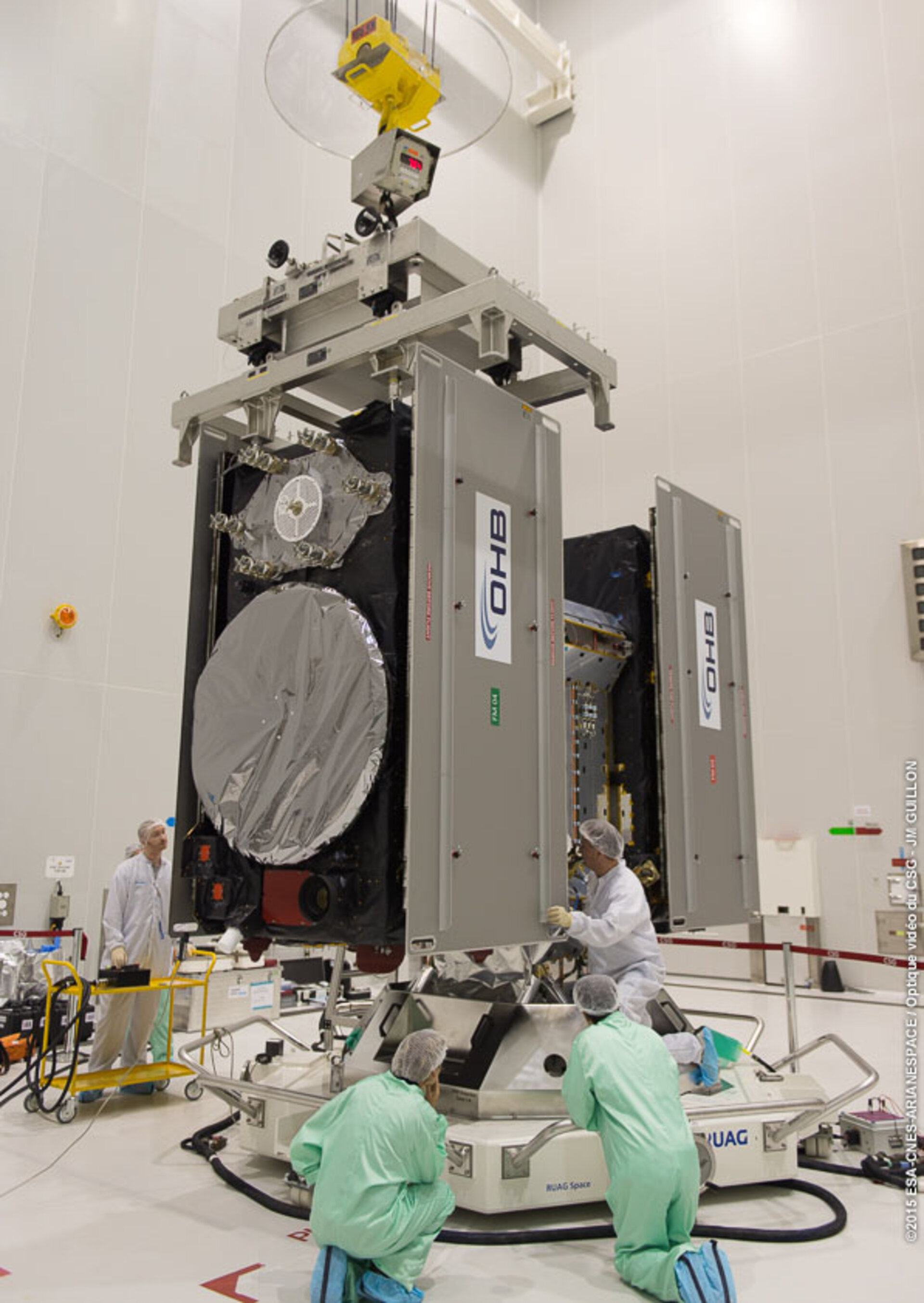 Galileo satellites fitted onto dispenser