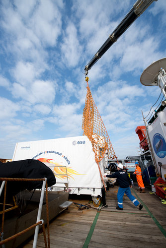 IXV hoisted onto dry land