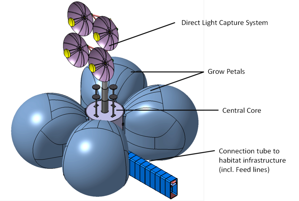 Concept 1 of a lunar greenhouse module with inflatable elements