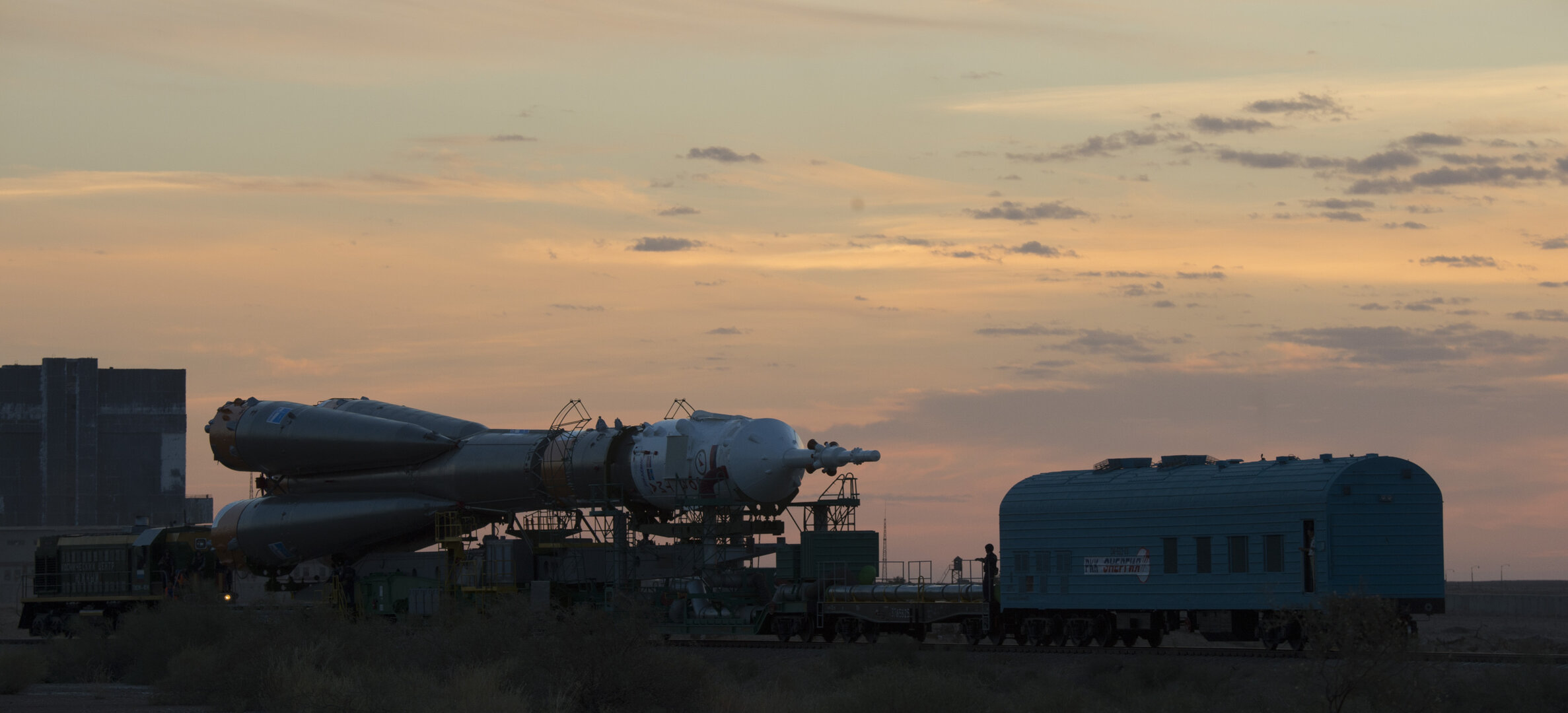 Soyuz TMA-18M spacecraft roll out