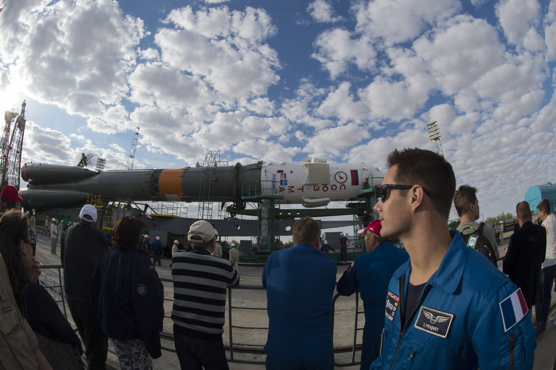 Thomas Pesquet during the Soyuz TMA-18M spacecraft roll out