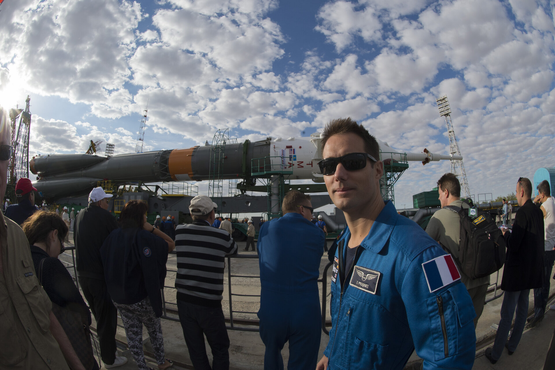 Thomas Pesquet during the Soyuz TMA-18M spacecraft roll out