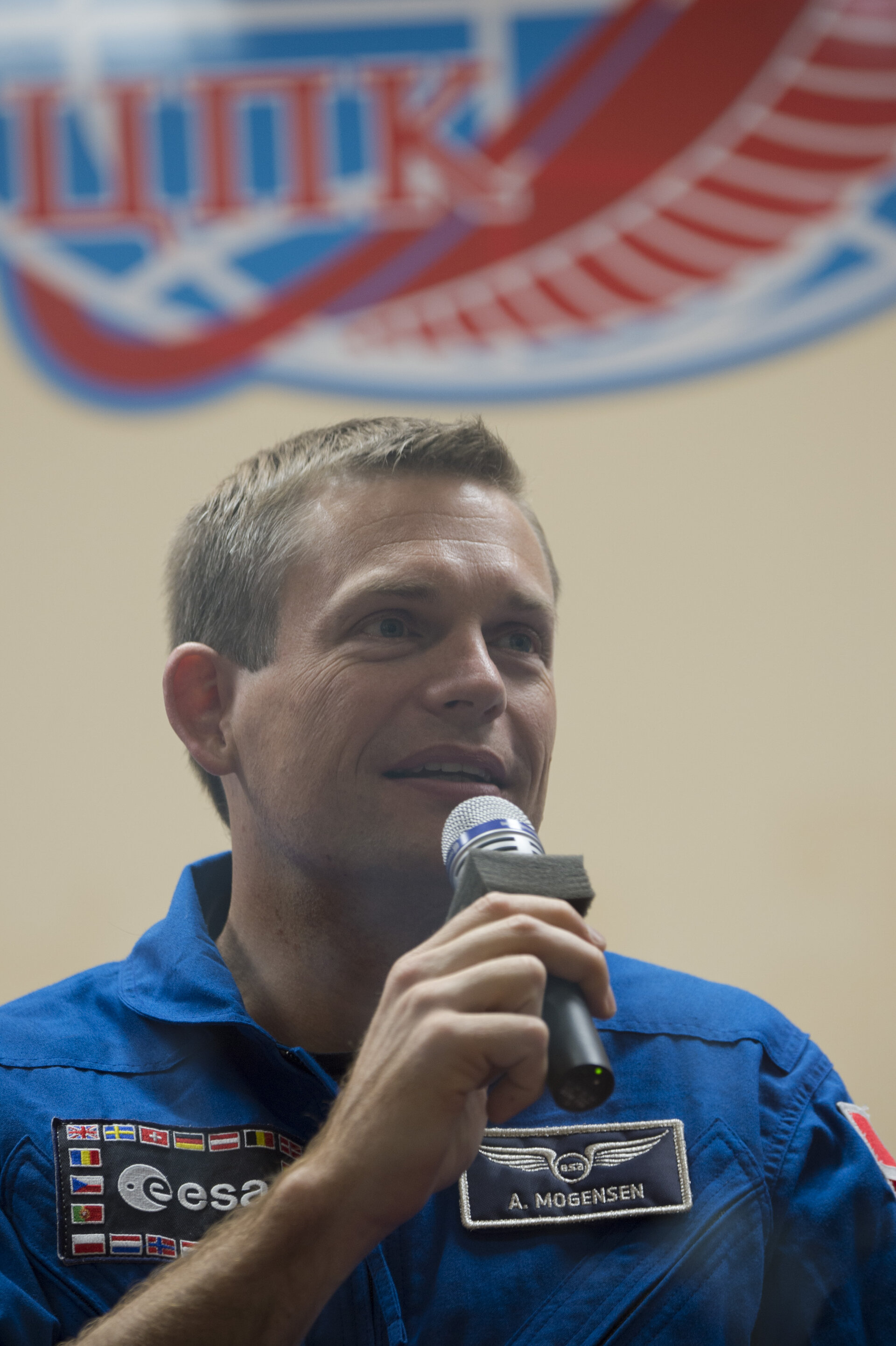 Andreas Mogensen during the press conference held at the Cosmonaut Hotel