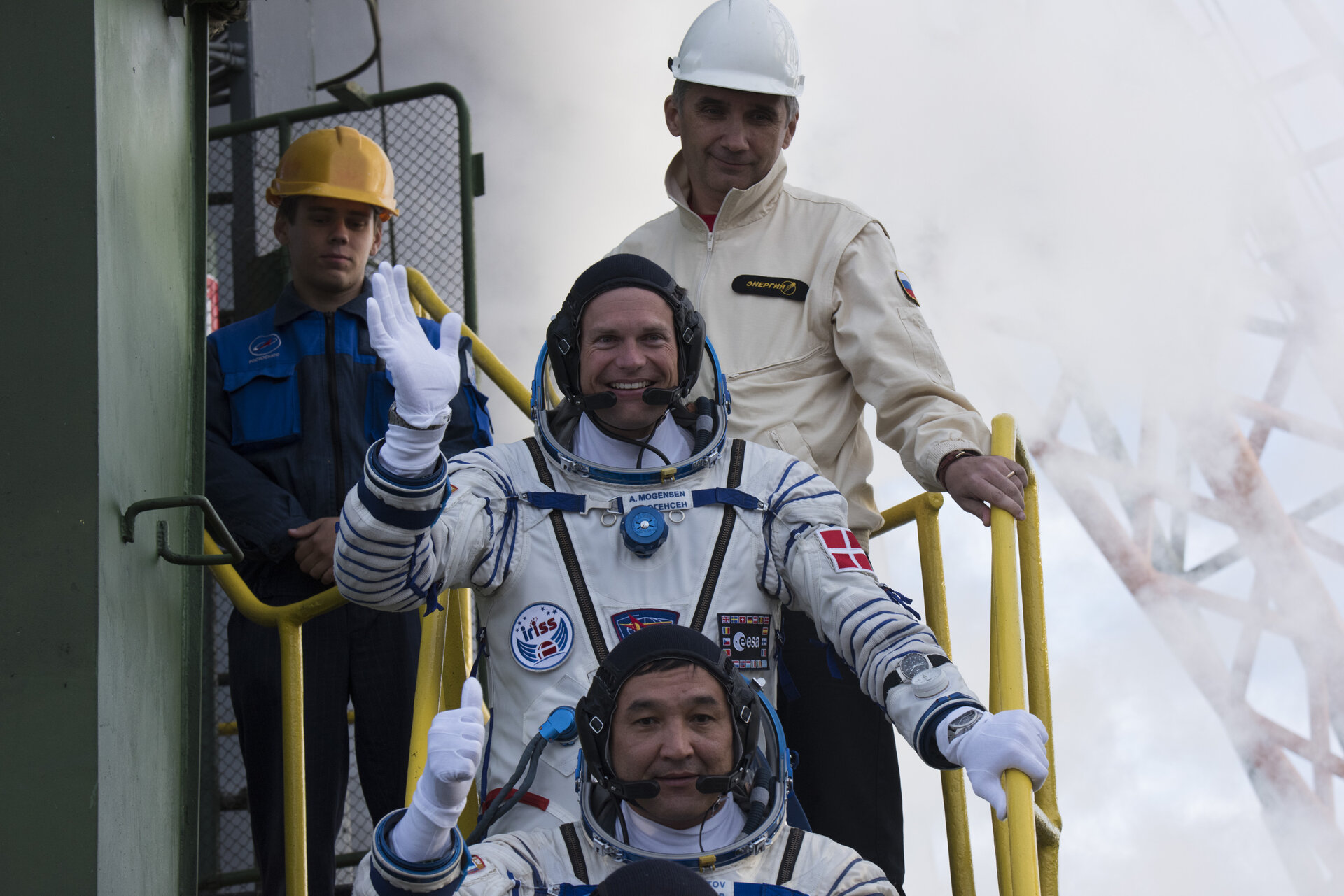 Andreas Mogensen greeting audience at the launch pad