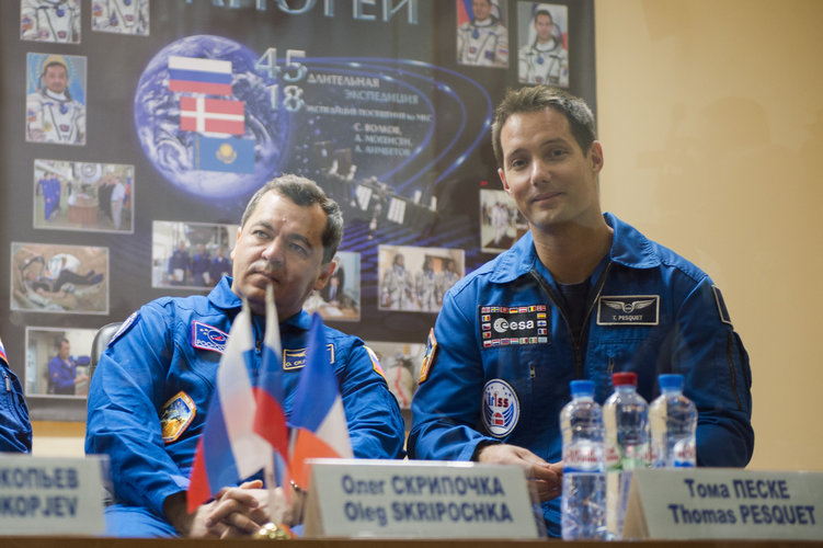 Thomas Pesquet during the press conference held at the Cosmonaut Hotel