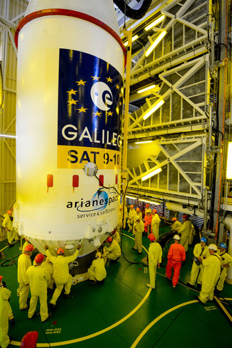 Upper composite being placed on Soyuz