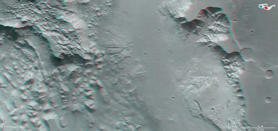 Aurorae Chaos a Ganges Chasma v trojrozměrném pohledu