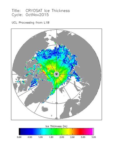 Arctic sea-ice thickness in October–November 2015 as measured by ESA’s CryoSat