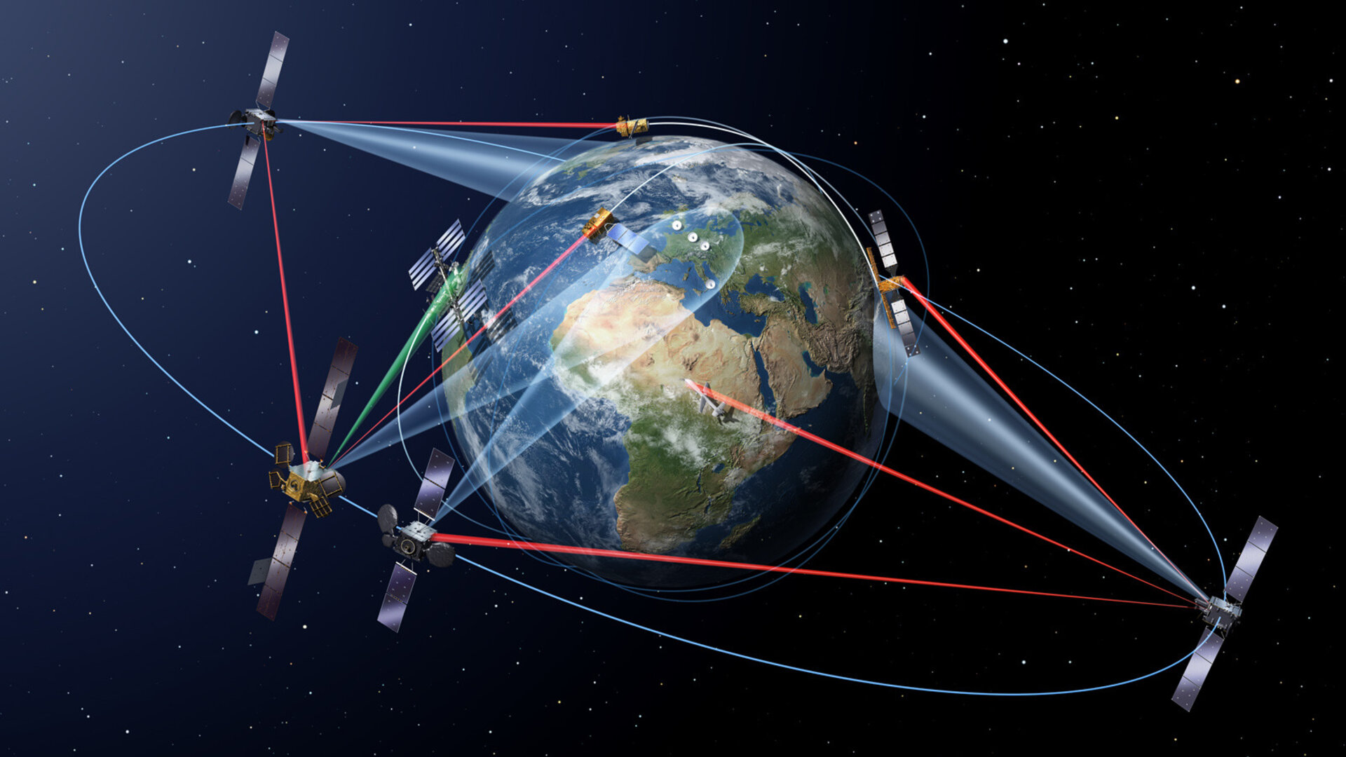 The European Data Relay System (EDRS) uses advanced laser technology to relay information collected by lower orbiting satellites to the Earth via geostationary nodes