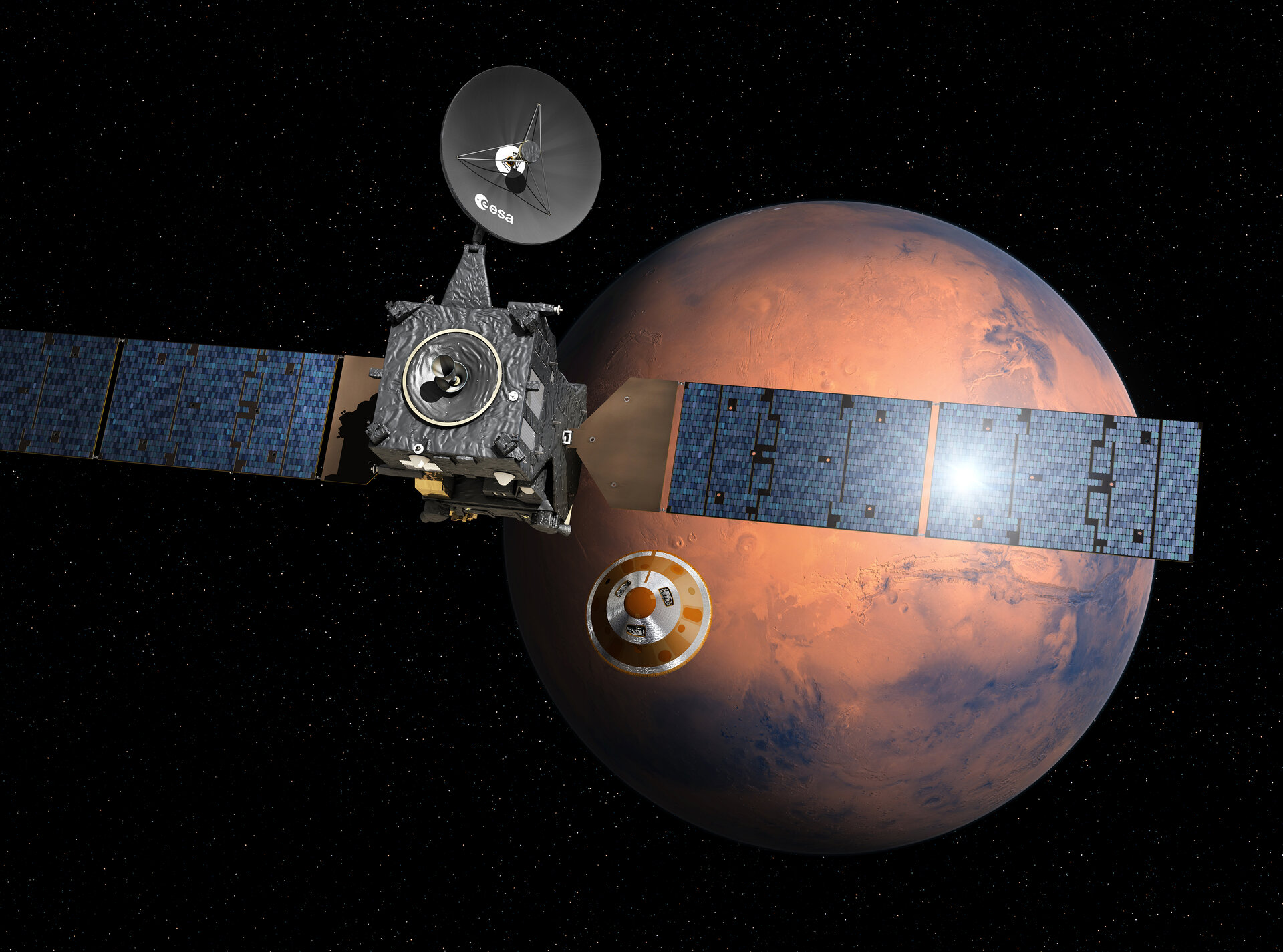 Trace Gas Orbiter (TGO) und das Landegerät Schiaparelli